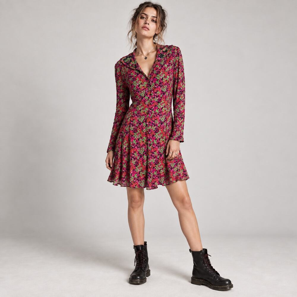 Vintage 90s Carol Little Rayon Gauze Floral Button Front Dress M